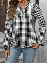 EMERY ROSE Women's Spring & Summer V-Neck Plaid Long Sleeve Elegant Shirt For Commute